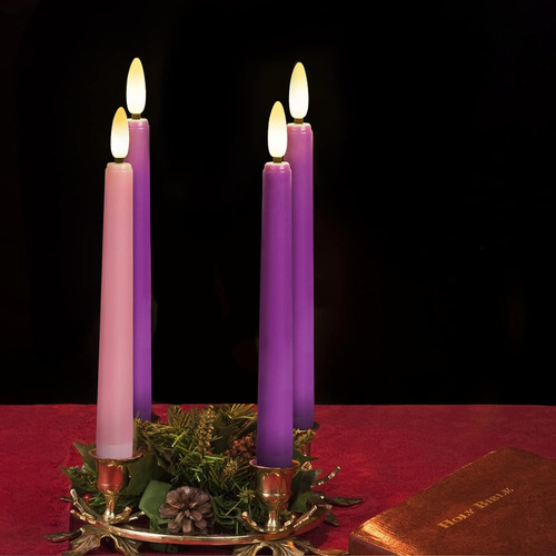 Velas De Adviento Sin Llama, Color Morado Y Rosa, 8 Pulgadas