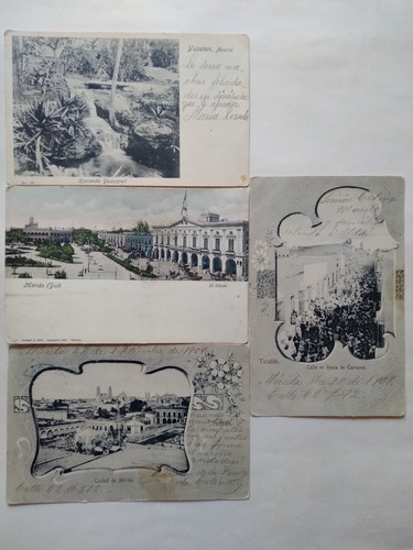 Lote De 4 Antiguas Tarjetas Postales Merida Yucatán C.1900