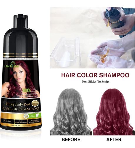 Champú Tinte Cabello Borgoña 3 En 1 - Cobertura Canas 500 Ml