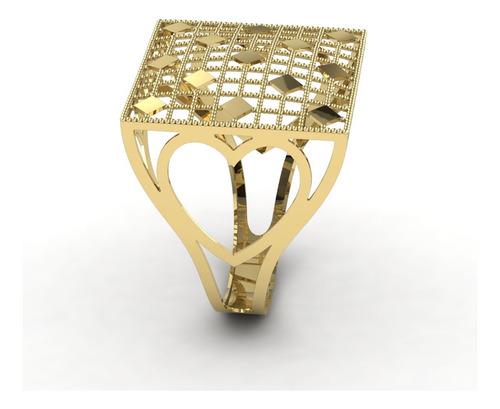 Anel Quadrado Fios Triângulos Em Ouro 18k