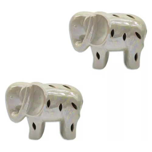 Pack De 2 Elefante Decorativo De Cerámica Pulida Calado 15cm