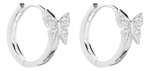 Aros Mini Argolla Plata 925  Mariposa Con Cubics Cristal 