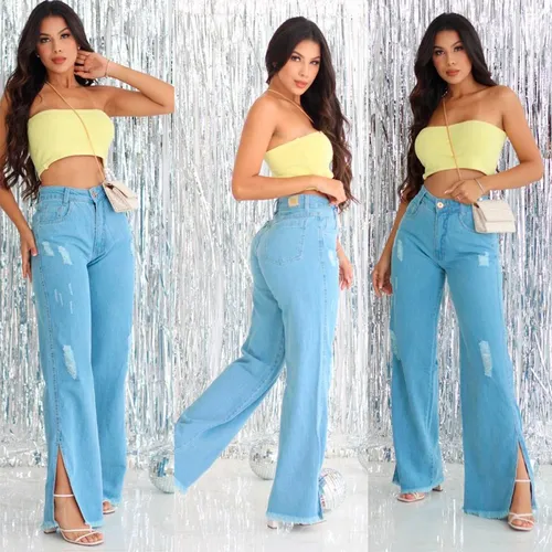 Calça jeans com fenda lateral 2025