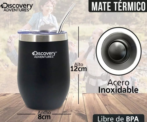 Mate Acero Inoxidabl Vaso Termico Discovery Tapa Y Bombilla Color Blanco