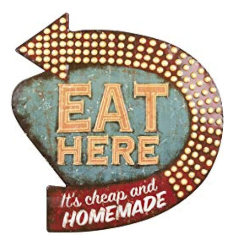 Creative Co-op Eat Here Tin Decoración De Pared Retro, Multi