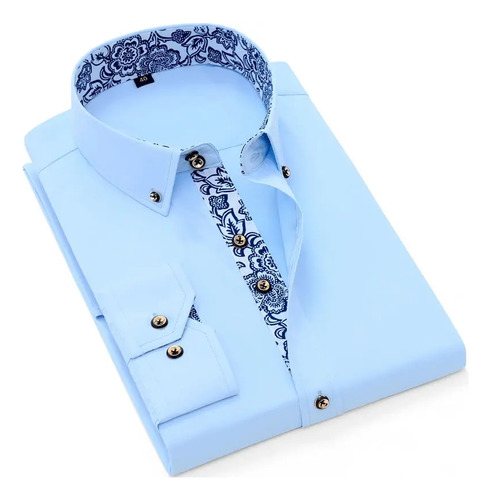 Camisa De Vestir Francesa Para Hombre, Azul Y Porcelana