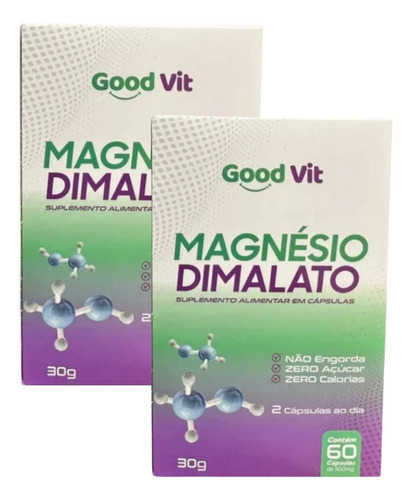 Kit 2 Suplemento Magnésio Dimalato 60caps 0% Açúcar Good Vit Sabor Sem Sabor 60capsulas