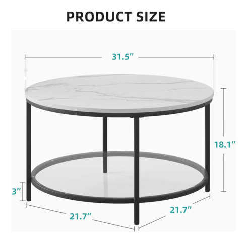 2-tier Round Coffee Table Marble Center Cocktail Table W Eem