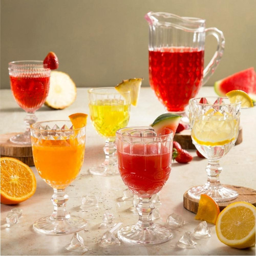Conjunto 6 Taça Vidro 300ml Cálice Desenhado De Luxo Bebida Cor Transparente