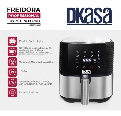 Imagen 4 de 5 de Olla Freidora Dkasa 5 Litros Air Fryer 80% Menos Aceite
