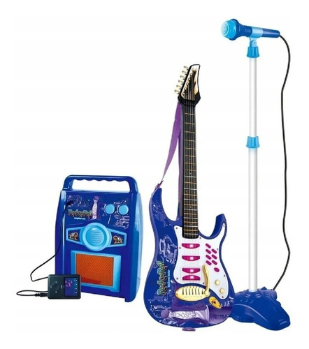 Guitarra Eléctrica Micrófono Amplificador Conexion Mp3 Azul