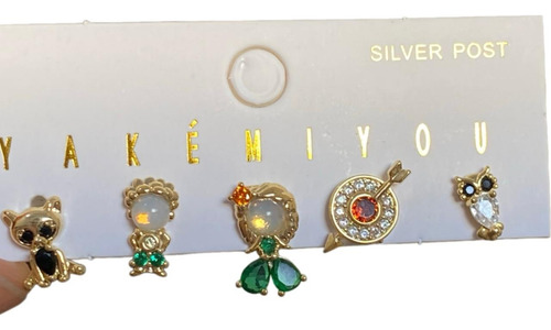 Set De 5 Aretes De Merida Valiente En Chapa Oro 18k