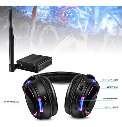 Auriculares Inalámbricos Silent Disco Led Con Luz Intermiten