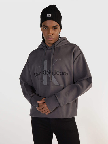 Sudadera Gris Con Monograma Calvin Klein Para Hombre