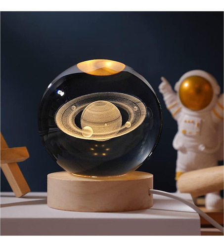 Lampara De Noche Led 3d Galaxia Bola Cristal, Saturno Naranja Claro