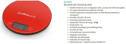 Balanza de Cocina Ultracomb BL-6001