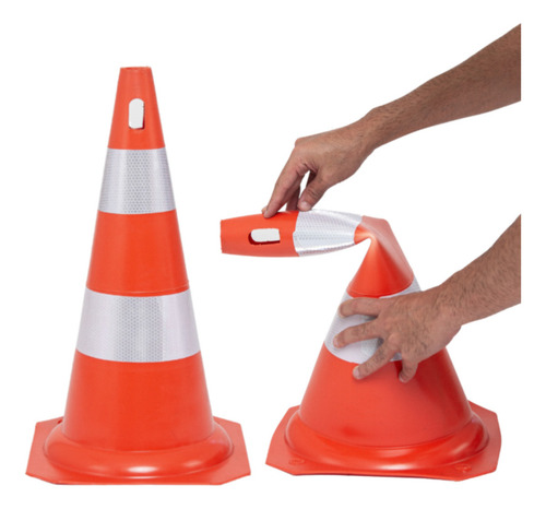 12 Cone Flexível Faixa Refletiva 75cm Segurança Sinalização
