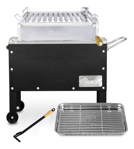 Caja China Junior Black Inox + Parrilla Levante Niquelada