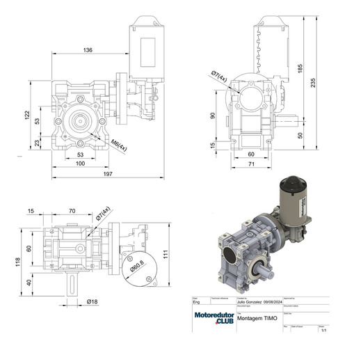 Motoredutor Timo 127/220V Motor Baixa Rotação Alto Torque 127/220V