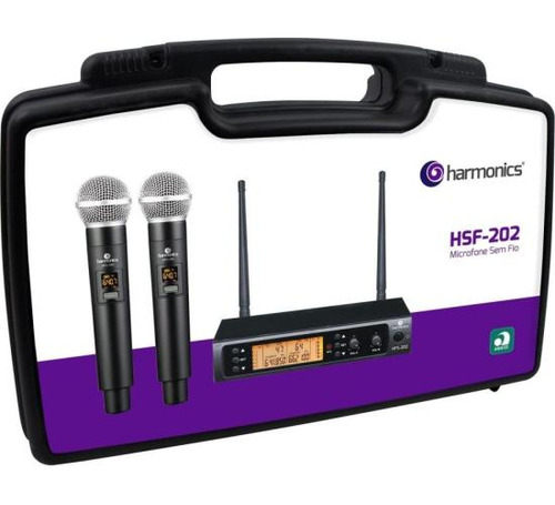 Microfone Sem Fio Uhf Duplo Harmonics Hsf200-2