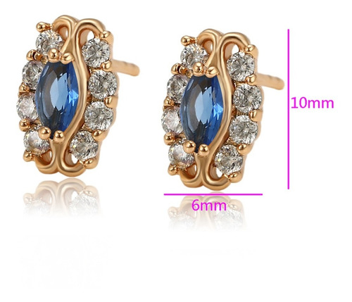 Aretes Oro 18k Lam Zirconia Broquel Mujer Regalo Moda Joven