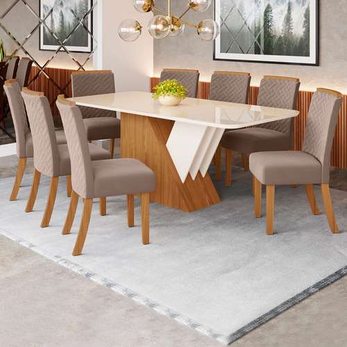 Mesa De Jantar 8 Lugares Epic Com Vidro Nature/off