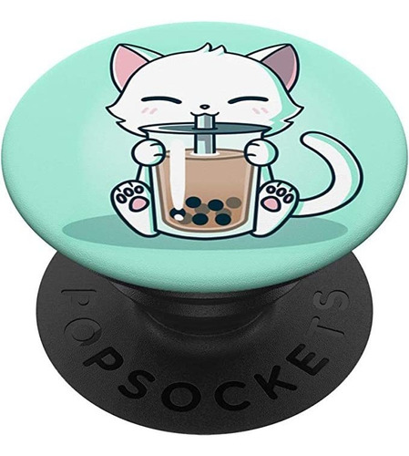 Cute Boba Kit Tea Cat Enjoying Tea Pet Kitty Lover Green Po
