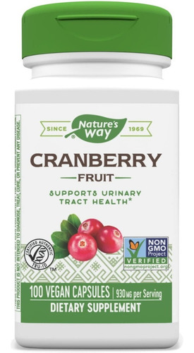 Nature's Way Cranberry Fruit Arándano 100 capsulas Vegan Sabor Neutro