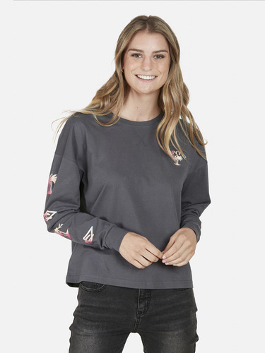 Polera Ml Made By Surfers Mujer Gris Oscuro Rip Curl