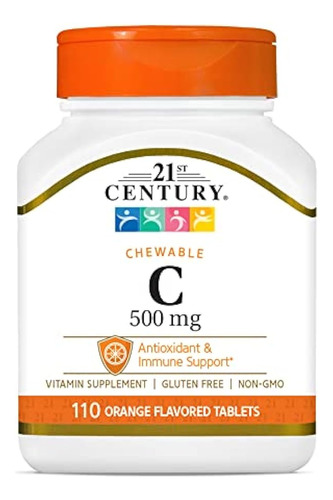 21st Century Vitamin C 500 Mg Tabletas Masticables, Naranja,