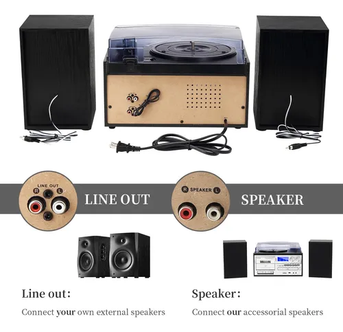 Tocadiscos 10 En 1 Con Altavoces Y Bluetooth Negro