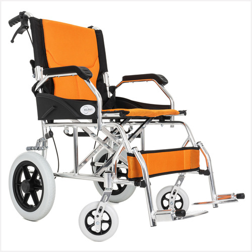 Silla De Ruedas De Traslado Aluminio Ligera Con Freno Color Naranja