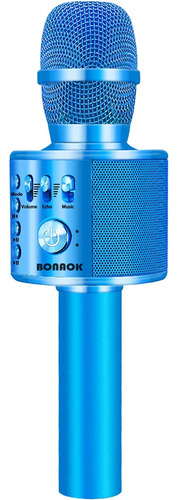 Micrófono Inalámbrico Bonaok, Q37, Color Azul, Para Karaoke