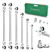 Comprar Shawty® Llaves De Matraca Mecánicas Combinada Ajustable 8-19 Mm, 10pzs 180° Flexible, 4 Adaptadores herramienta Profesional Para Taller Y Hogar