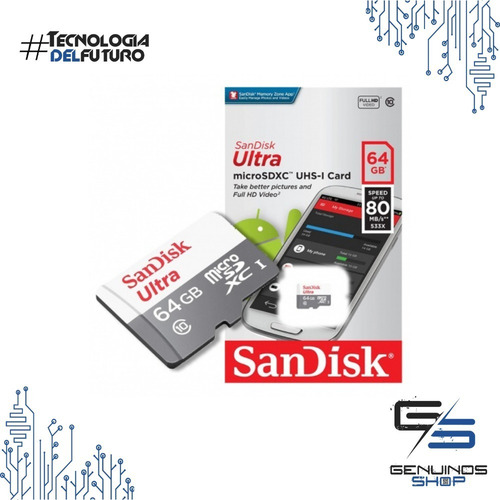 Memoria Micro Sd Sandisk 64g Clase 10 De 80mb/s Original