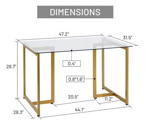 Mesa Rectangular De Vidrio Templado 47.2 Con Patas Doradas