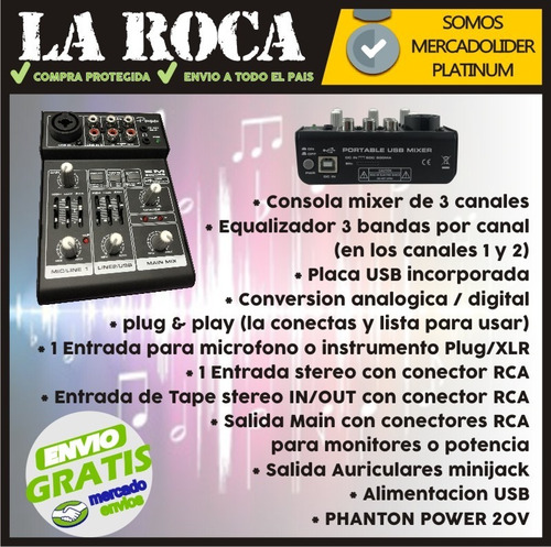 Consola Mixer Em 302usb Con Interfaz De Grabacion - La Roca