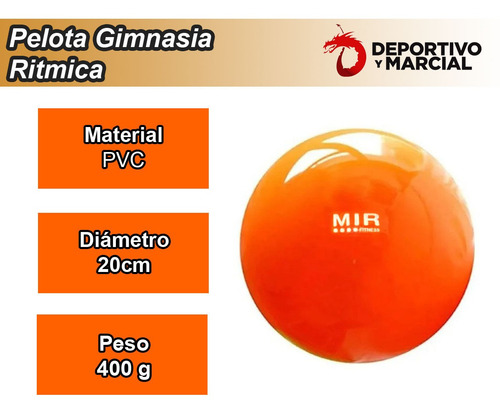 Imagen 2 de 5 de Pelota Gimnasia Ritmica Mir 400 G Pilates Deportiva En3x