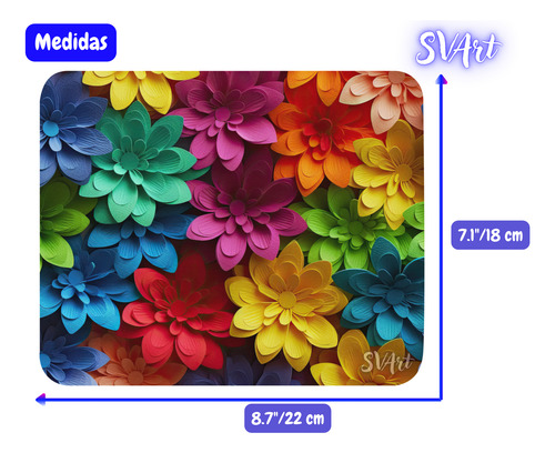 Mouse Pad Svart Diseño Con Flores Colores Arcoiris Md4