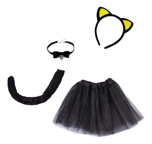 4 Pieza Halloween Traje De Gato Negro Para Niñas Disfr...