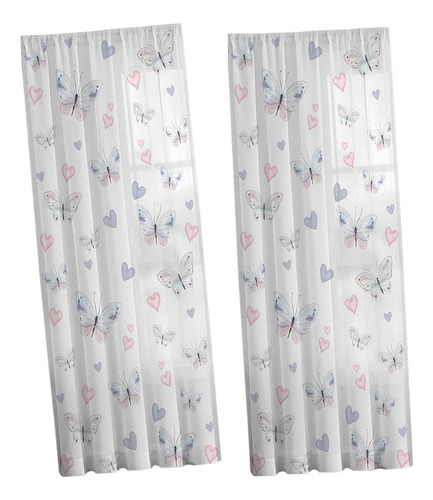 Cortinas Transparentes Con Estampado De Mariposas 132x241cm