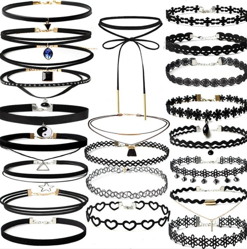 22pz Collar Gargantilla Accesorios Mujer Negro Encaje Gotico