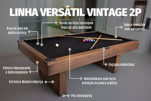 Mesa de Snooker jantar estilo americano (com gaveta) 2,0m x 1,30m + Tampão  2,10 x 1,40 Bilhar Paulista