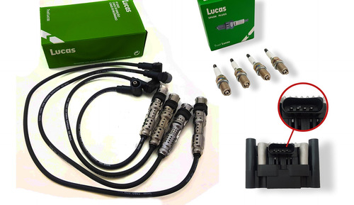 Imagen 1 de 8 de Kit Cables+bujias+bobina Volkswagen Fox 08/ 1.6