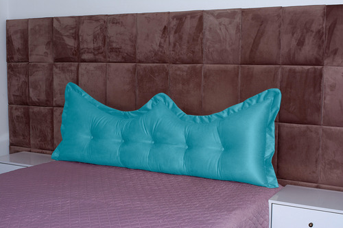 Almofada Encosto Coroa Queen 160 Cm Azul-turquesa Lisa