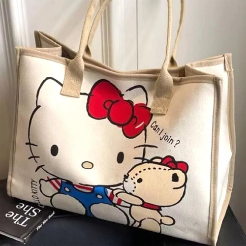 Bolsa De Lona Bolso De Mano Tote Bag Grande Moda Hello Kitty