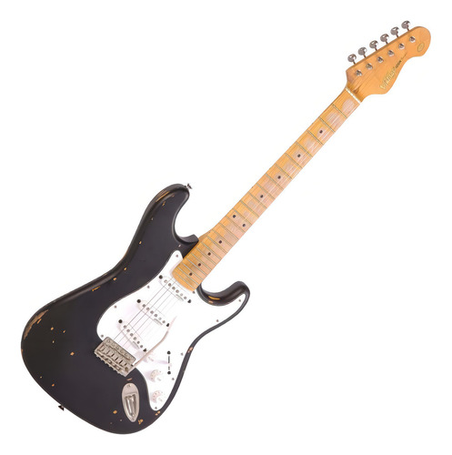 Guitarra elétrica Vintage Icon Series V6 de choupo boulevard black com diapasão de pau-rosa