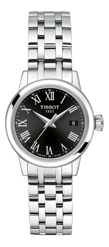 Relógio feminino Tissot T129.210.11.053.00 Dream Lady, cor da pulseira: prata, moldura, cor de fundo prateada, cor de fundo preta