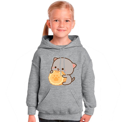 Imagen 1 de 3 de Buzo Capucha Gris Gatitos Huella Hombre Mujer Niños