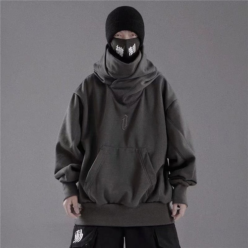 Sudadera Holgada Con Cuello Alto Y Capucha Para Hombre